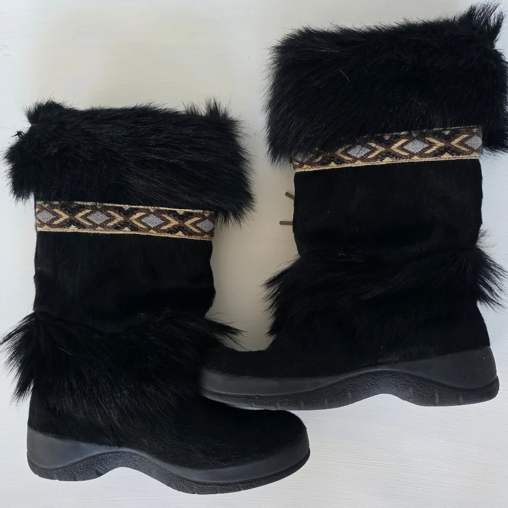 Vintage Tecnica Black Fur Après Ski Boots | Size 6.5- 7 | Made in Italy